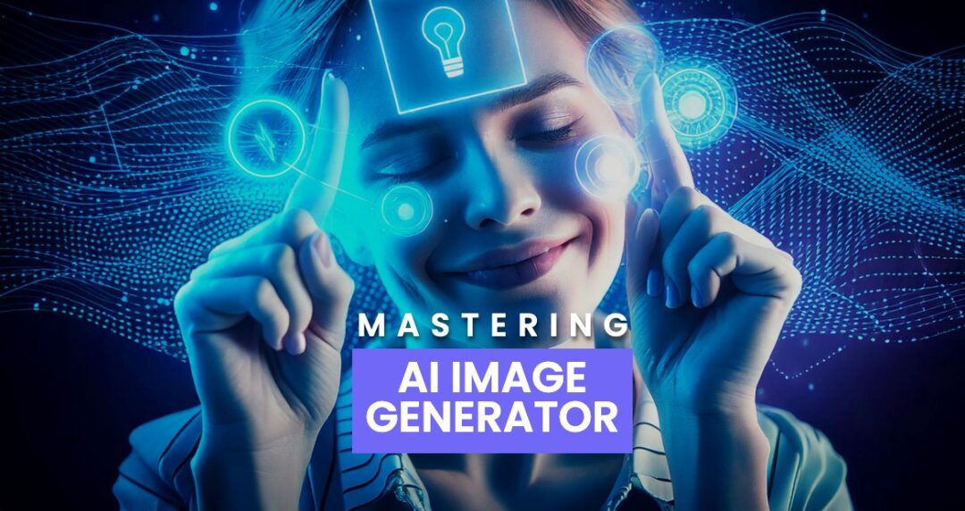 A person with their hands on their face, showing a moment of contemplation or stress, against a backdrop that features the text "MASTERING," with an electric blue color scheme and graphic design elements.