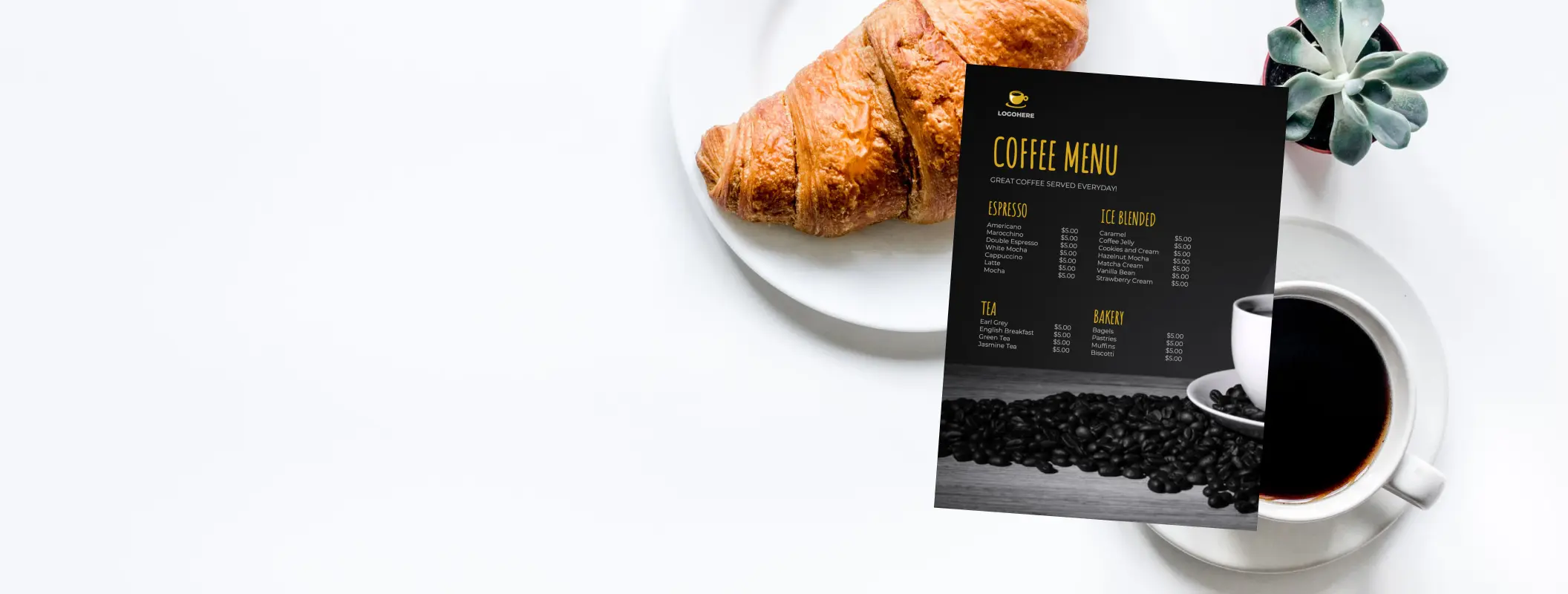 Create appetizing restaurant menus easily with Designs.ai